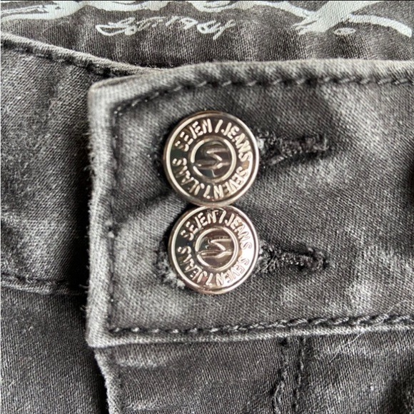 Seven7 For All Mankind Embroidered Rhinestone Pockets Skinny Jeans Black Denim 8 - Picture 15 of 17